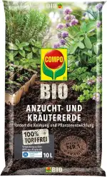 COMPO BIO Anzuchterde und Kräutererde, Erde für Aussaaten, Kräuter, Stecklinge und Jungpflanzen, Blumenerde, Torffrei, 10 Liter