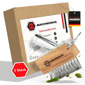 3X Fugenbürste Unkraut [GRATIS MONTAGESCHRAUBEN] für ⌀24mm Holzstile mit Fugenkratzer | Verzinkte Unkraut Fugenbürste | Effektive Entfernung Dank V-Stahlborsten | Fugenreiniger Garten