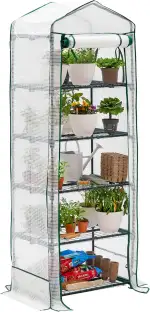 Bramble - Premium Garten Foliengewächshaus für Balkon & Terrasse mit 5 Regalen, Stahlrahmen & Verstärkter PVC-Abdeckung - Stabil & Einfach zu Montieren - 193x69x49cm Weiß