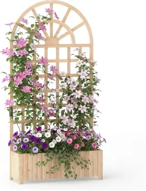 HOMASIS Pflanzkübel mit Rankgitter, Blumenkasten mit Spalier, Pflanzkasten aus M