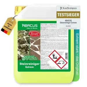 ABACUS® Steinreiniger Extrem, intensiver Steinreiniger für außen mit Sofortwirkung, entfernt sofort Schmutz, Grünbelag, Flechten & Algen in Minuten, Steinreiniger Intensiv außen 5 Liter