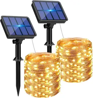 btfarm 2 Stück Solar Lichterkette Aussen, 15M+2M LED Solarlichterkette Außen Wetterfest 8 Modi IP...