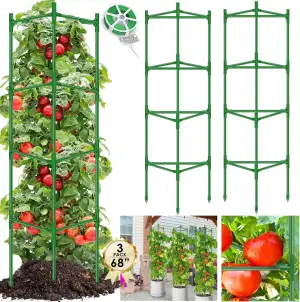 3 Stück Tomatenkäfige Tomaten Rankhilfe,172cm Tomatenturm Rankgitter Mit 50m Gar