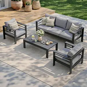 Atenza Gartenmöbel Set, Aluminium Outdoor Lounge Möbel, 3-Sitzer Sofa, 2 x Sesse