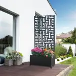 casa.pro Blumenkasten mit Sichtschutz Bernalda Rankgitter Metall Balkon Pflanzkübel hoch 190 x 82 x 38 cm Trennwand mit Rollen Schwarz