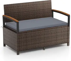 COSTWAY Gartenbank Polyrattan mit Stauraum und Kissen, wetterfeste Truhenbank, 2