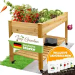 Premium Hochbeet aus Holz mit Rollen für Balkon 122x59x81,5cm perfektes Hochbeet für Kinder oder als Kräuterbeet für die Terrasse, Erdbeerbeet