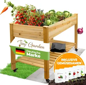 Premium Hochbeet aus Holz mit Rollen für Balkon 122x59x81,5cm perfektes Hochbeet