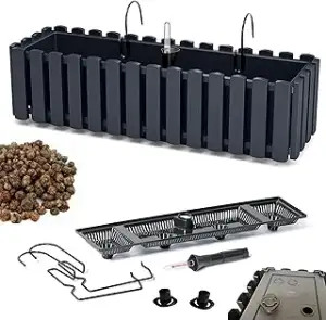 Geländerkasten | Balkonkasten mit Bewässerungssystem und Gummikappen für Wassera