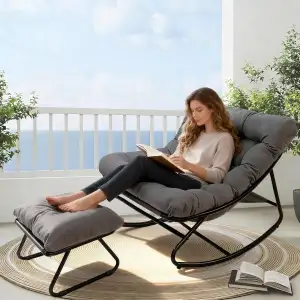 Schaukelstuhl mit Hocker Outdoor Lesesessel Schaukelsessel Wohnzimmer Relaxstuhl