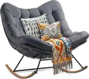 YITAHOME Übergroßer Schaukelstuhl, breite Schaukelliege mit extra dickem Sitzkissen, bequemer Loungesitz für den Innen- und Außenbereich, Wohnzimmer, Terrasse, Garten, Veranda (Grau)