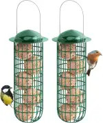 iBorn 2 Stück Meisenknödelhalter,Metall Meisenknödel Halter mit Dach,Meisenknödelr Vogelfutterspender zum Aufhängen,Futterspender für Wildvögel Garten Balkon,Eisen,26cm,Grün