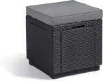 Allibert by Keter Cube Hocker mit Stauraum, grau, inkl. Kissen, Deckel abnehmbar, flache Rattanop...