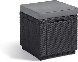 Allibert by Keter Cube Hocker mit Stauraum, grau, inkl. Kissen, Deckel abnehmbar