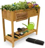 STREND PRO Hochbeet Balkon | 76cm(h) x 33cm(b) x 89(l) | Gemüsebeet Holz mit Ablage & wasserdicht...