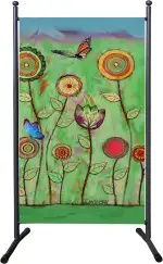 QUICK STAR Paravent Outdoor Wetterfest 180 x 78 cm Green Flowers | Raumteiler Stellwand Innen | Garten & Balkon Sichtschutz Blickdicht