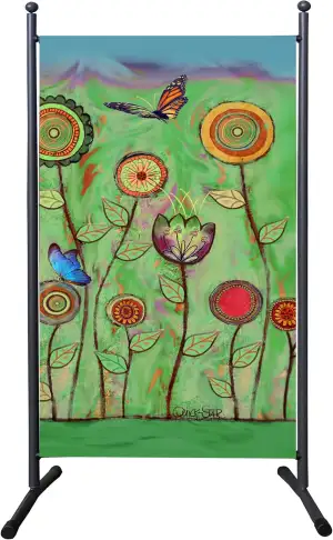 QUICK STAR Paravent Outdoor Wetterfest 180 x 78 cm Green Flowers | Raumteiler St
