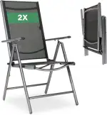 Arebos Gartenstuhl Hochlehner klappbar 2er Set | 7-Fach verstellbare Rückenlehne bis 150° | Balko...