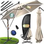 KESSER® Alu Ampelschirm LED Solar Inkl. Abdeckung Fernbedienung & Kurbelvorrichtung Kurbelschirm ...
