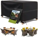 Schutzhülle Gartenmöbel Winterfest Wasserdicht 420D Oxford Gewebe Abdeckplane Gartenmöbel für Gartentische Terrassenmöbel Outdoor-Tisch Rechteckig Schwarz 180 x120 x74cm