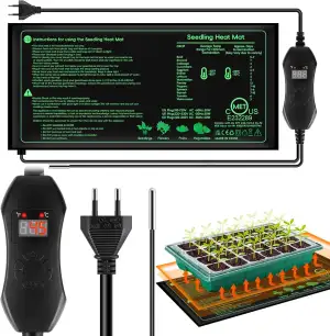 Verdenu Heizmatte für Pflanzen mit Thermostat, 25 * 52 cm Heizmatte mit Digital Thermostat Controller Combo Set, Indoor Zimmergewächshaus Anzuchtkasten, Gewächshaus