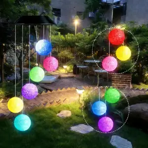 Solar Windspiel Garten, 6 LED Farbwechsel Kristallkugel Solar Windspiel für Drau