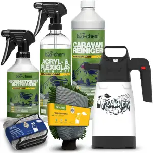 bio-chem Caravan Außen-Pflege Set 6-teilig – 1L Caravan-Reiniger + 500ml Regenst