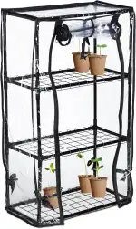 Relaxdays Gewächshaus Balkon, PVC-Folie, Stahl, HBT: 80 x 48 x 24,5 cm, Foliengewächshaus 3 Ebenen, schwarz/transparent