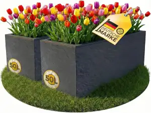 Ondis24 2X Pflanzkübel Vulkano, je 50L Pflanzvolumen, rechteckig, Blumenkasten m