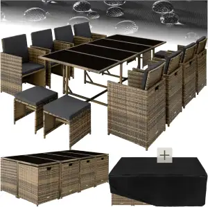 tectake Gartenlounge Set, Polyrattan Gartenmöbel Set, 8+4+1 Sitzgruppe, 8 Stühle