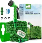 Flexibler Gartenschlauch mit 7 Funktion max.7,5m basic, Wasserschlauch flexibel mit 3-Fach Latexkern inkl. Adapter für 1/2' 3/4' Zoll und Wandhalterung, dehnbarer flexiSchlauch