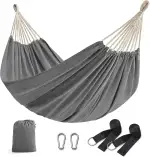 SONGMICS Hängematte 210x150cm Doppel Hängematte 300kg Tragkraft für Terrasse Balkon Garten Outdoor Camping mit Tragetasche, Befestigungsgurte und Karabiner, Grau GDC15GY