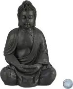 Relaxdays Buddha Figur sitzend, XL 70 cm, Gartenfigur, Dekofigur Wohnzimmer, wetterfest & frostsicher, dunkelgrau