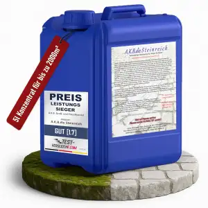 A.K.B Steinreich Grünbelagentferner & Steinreiniger Intensiv Aussen 5l [2000 m²] – Hochwirksame Reinigung von Grünbelag, Algen & Flechten Mit & Ohne Schrubben - Steinreiniger Außen