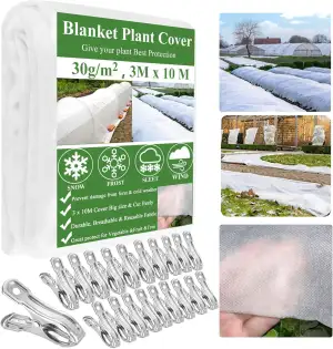 Gartenvlies Frostschutz Pflanzendecke 3X10m with 20 Clips, Vliesstoff Pflanzenvlies Pflanzen Frostschutzvlies, Pflanzen Abdeckung Gartenbau Vlies für Pflanzen Winterschutz Außen Frostschutz