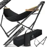 KESSER® Hängematte Vill mit Gestell Metall Faltbar verstellbar Stabiler Rahmen Indoor & Outdoor Mit Tragetasche + Beutel Hängesessel Hängemattengestell Camping Garten Pool Balkon Terrasse, Anthrazit