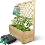 holz4home® Pflanzkasten mit Rankgitter M aus Kiefernholz I 34x98x104 cm I inkl. Gartenhandschuhe ...