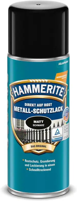 Hammerite Metallschutzlack Spray Matt, 3in1- Rostschutz, Schwarz, 400 ml