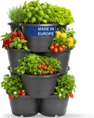 Pflanzturm 4er Set stapelbar – Vertikales Hochbeet System für Balkon & Terrasse 