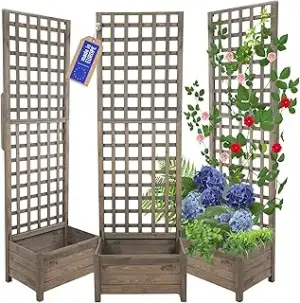 Blumenkasten aus Kiefernholz mit Rankgitter, Pflanzkübel mit Spalier Rankhilfe, 