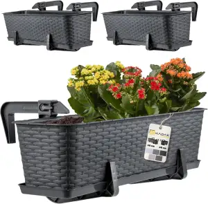KADAX Blumenkasten 60 cm 3er Set Balkonkasten – Kunststoff Pflanzkasten für Balk