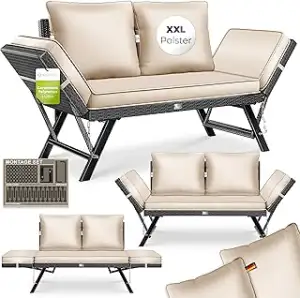 KESSER® Gartenbank Polyrattan Luna mit Liegefunktion Gartensofa 4 in 1 Verstellf