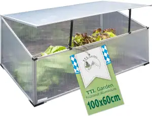 TTL GARDEN Frühbeet Aufsatz 100x60x40cm Alu & Polycarbonat - Hochbeet Kasten Min