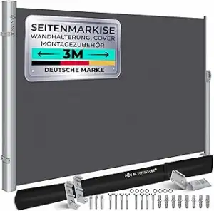 KESSER® Alu-Seitenmarkise Ausziehbar & Blickdicht 300 x 180 cm | Garten-Sichtschutz & Windschutz ...