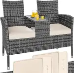 Casaria® Gartenbank Sitzbank inkl. Auflagen Wetterfest Polyrattan 320kg Belastbar Tisch Ablage UV...