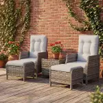 UDPATIO Lounge Möbel Outdoor Set 5-teilig mit Verstellbaren Sessel, Fußhocker und Couchtisch | Rattan Gartenmöbel | Balkonmöbel Kleiner Balkon | Wetterfest Terrassenmöbel | Hellgrau