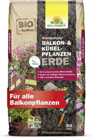 Neudorff NeudoHum Balkonerde und Kübelerde 40L - Torffreie Kübelpflanzenerde Bio Erde vegan - speziell für Balkonpflanzen - Blumenerde für Balkon oder Kübel aus 100% natürlichen Rohstoffen