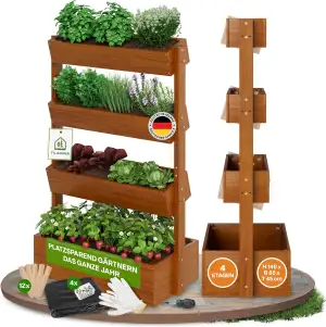 TTL GARDEN Vertikal Hochbeet 4 Etagen Holz 140x85x45cm Hellbraun - Vertikalbeet 