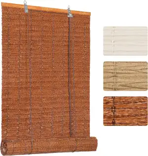 Grandekor PE Outdoor Rollo Wetterfest Bambus Look für Fenster Tür,B60 x H160 cm 