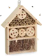 Relaxdays Insektenhotel Bausatz, Insektenhaus für Käfer, Wildbienen & Florfliegen, selber bauen, 33 x 24,5 x 7 cm, natur